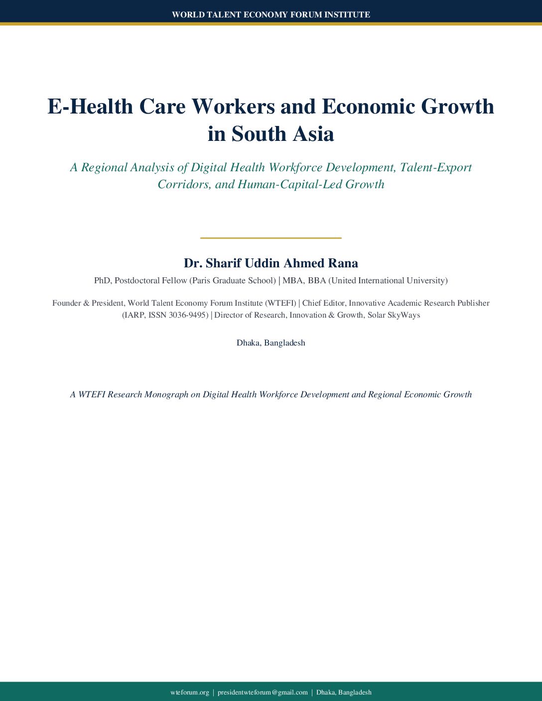 E-Health Care Workers and Economic Growth in South Asia — Dr. Sharif Uddin Ahmed Rana (WTEFI) - Image 2